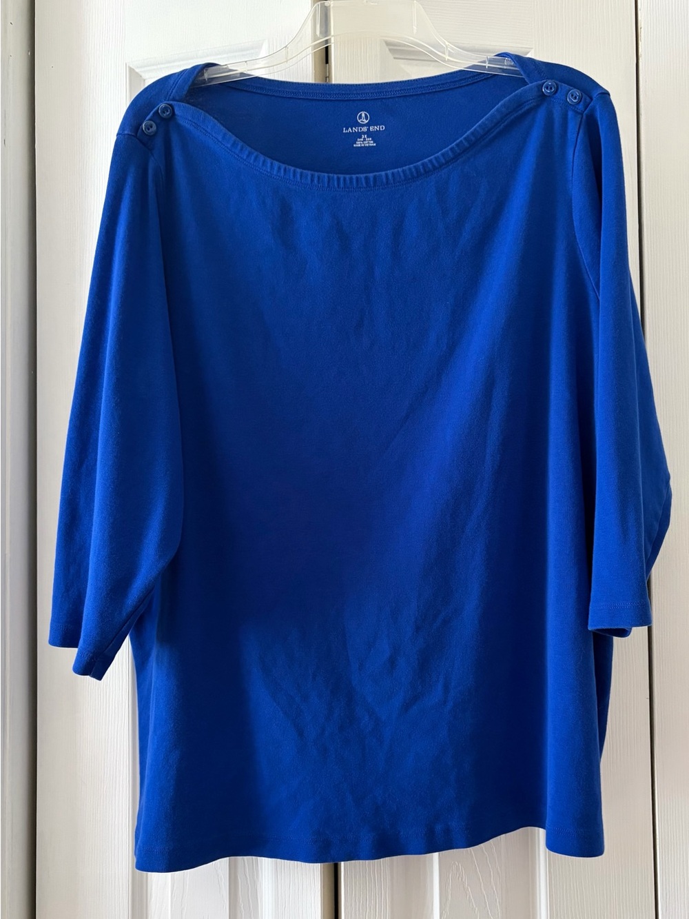 Lands' End Royal Blue Boatneck Top with Shoulder Buttons